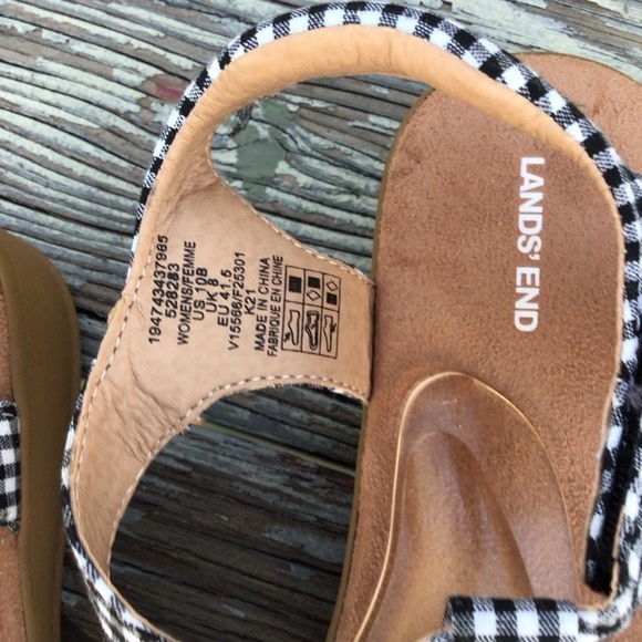 Land End Ginghams Black White Plaid Velcro Straps Summer Women Sandals - Picture 8 of 8